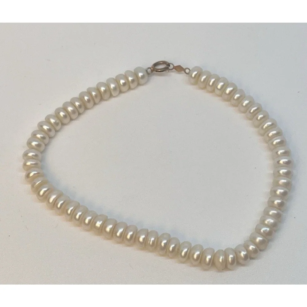 Vintage Cultured Rondelle Pearl Bracelet 10K Yellow Gold Clasp 7.5